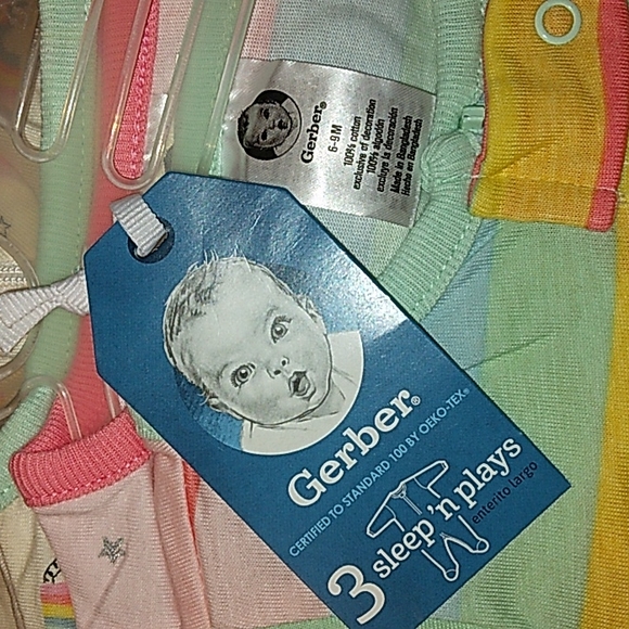 NWT GERBER beautiful Baby Girl Rainbow Kitty Stars 3 Pack Sleep n Plays☆6-9mo☆ - Picture 5 of 10